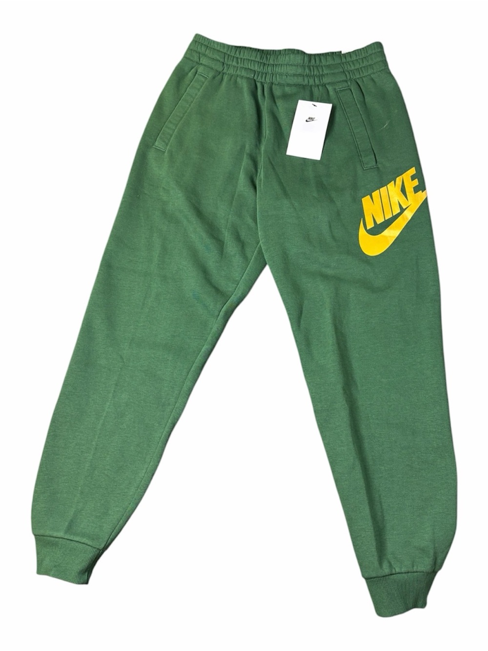 Nike Kids Green Joggers with Yellow Swoosh Logo